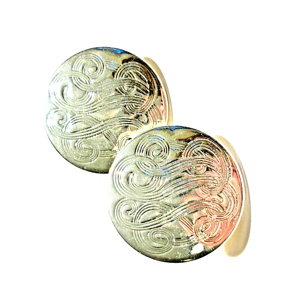 Vintage Napier Pierced Earrings Silver Discs Ornate Engraved Swirls Rounds 80's